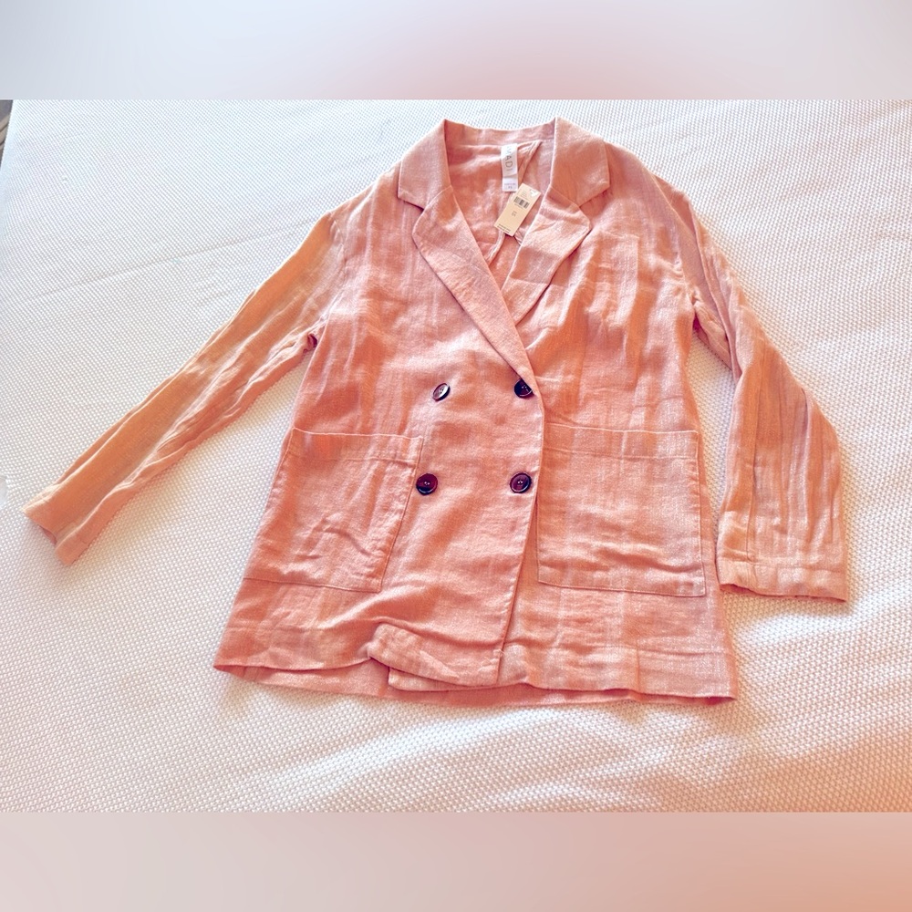 ANTHROPOLOGIE Amadi Pink Shimmer Linen Oversized Blazer Jacket Lightweight Coat - Picture 3 of 12